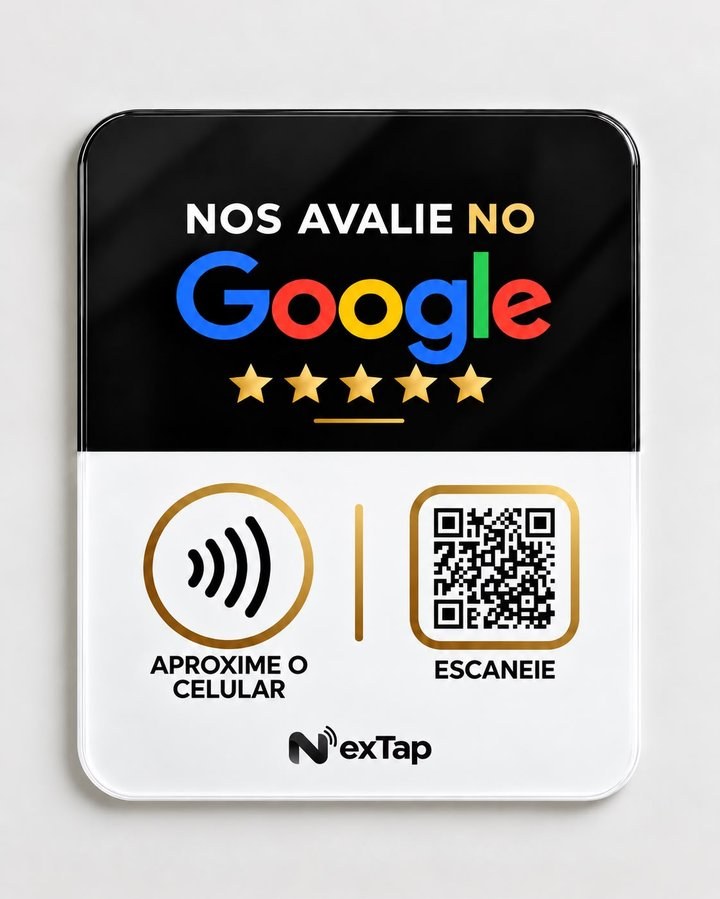 Placa NexTap de avaliação do Google com NFC e QR Code